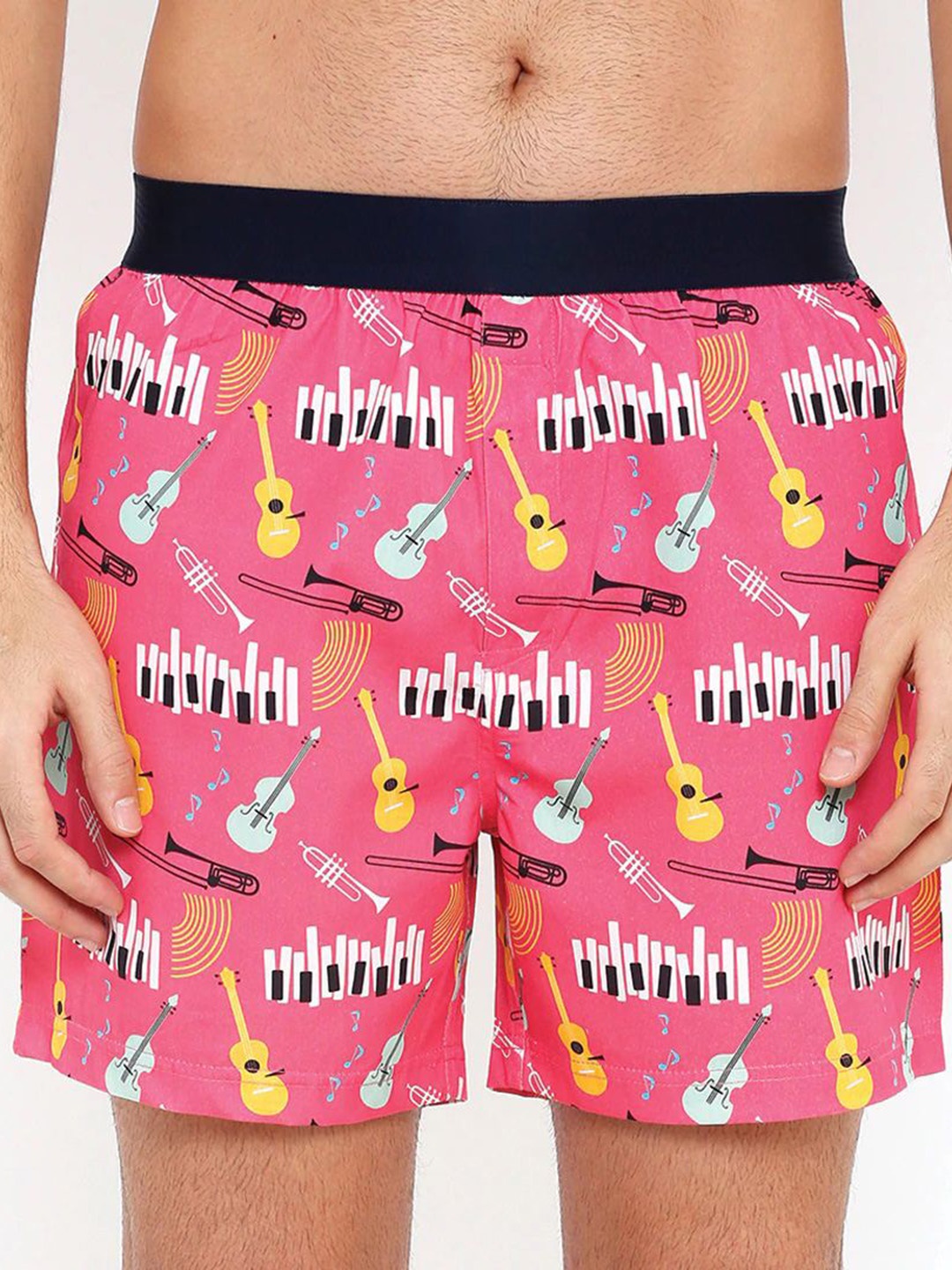 

ELLITI Men Printed Pure Cotton Boxers Bo_Pink_Music_M-Pink Music