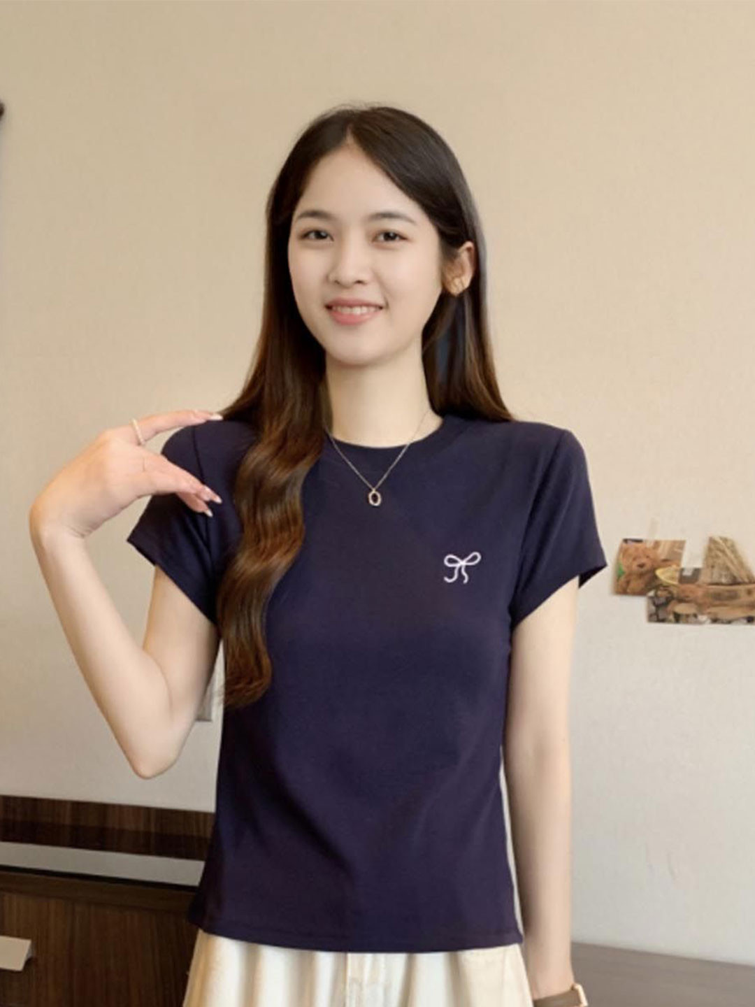 

StyleCast Solid Short Sleeves Top, Navy blue