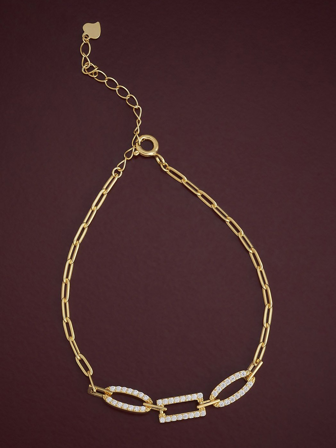 

Kushal's Fashion Jewellery 92.5 Sterling Silver Gold-Plated Cubic Zirconia Link Bracelet