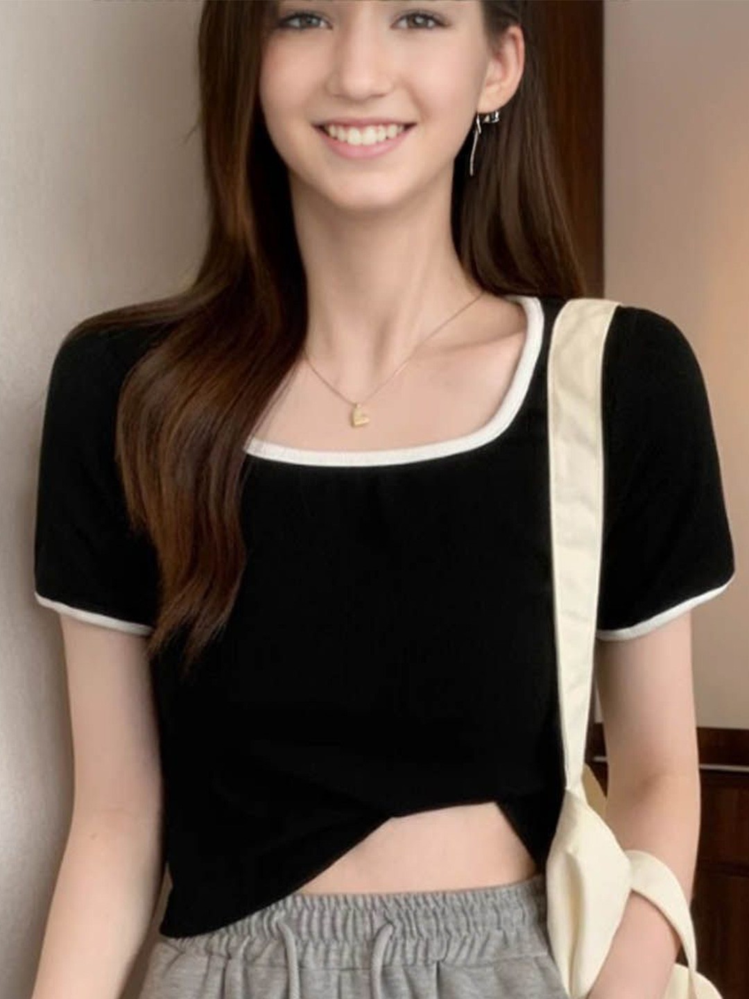 

StyleCast Square Neck Crop Top, Black