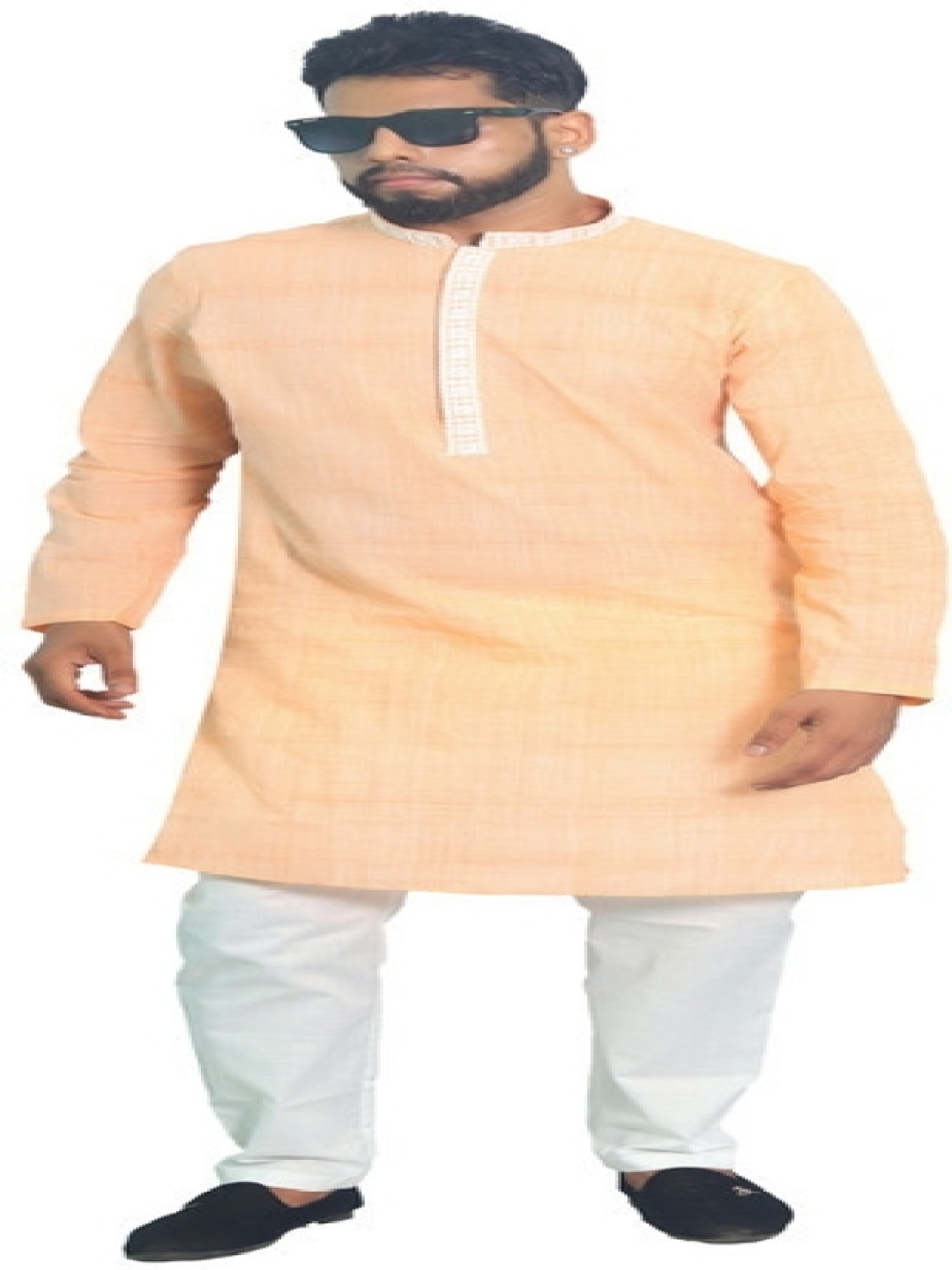 

House of Aqss Mandarin Collar Thread Work Pure Cotton Straight Kurta With Pyjamas, Orange