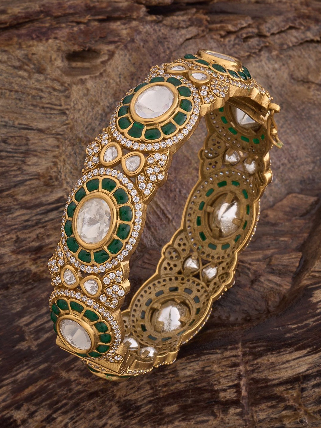 

Kushal's Fashion Jewellery Victorian-Plated Kundan-Studded Bangle, Gold