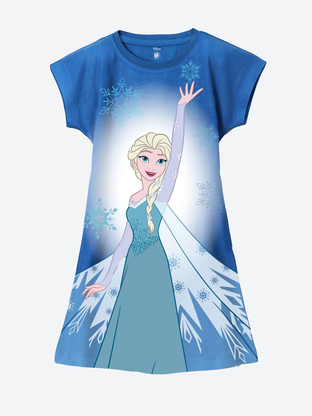 

YK Girls Disney Printed Round Neck A-Line Dress, Blue