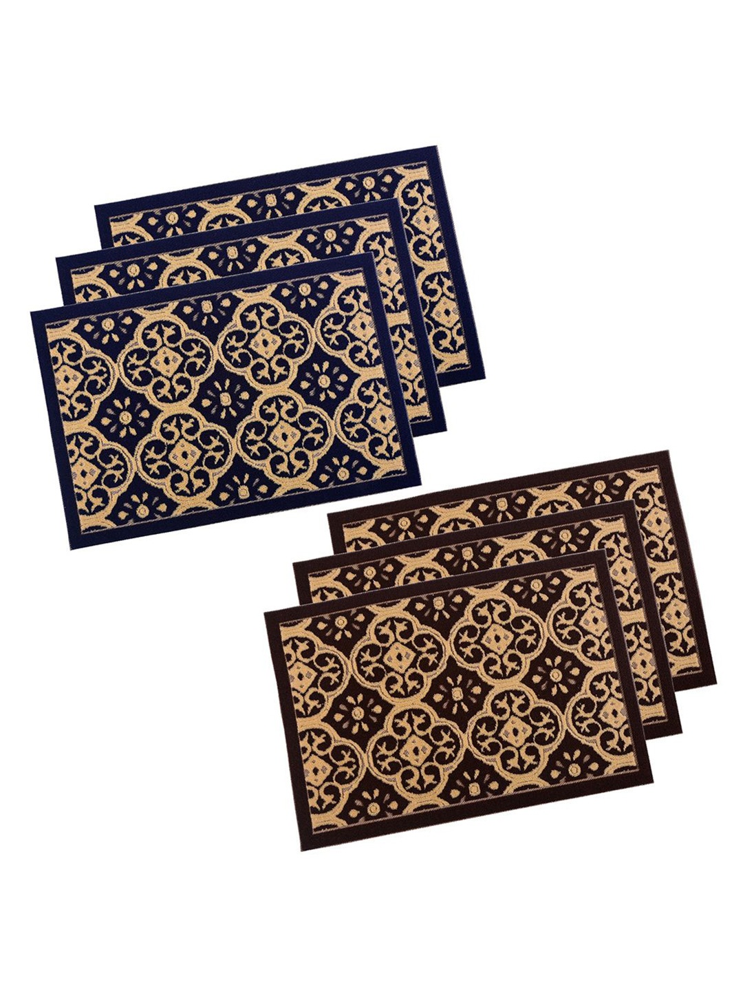 

Kuber Industries Jacquard Brown & Blue 6 Pcs Ethnic Printed Rectangular Anti-Skid Doormats