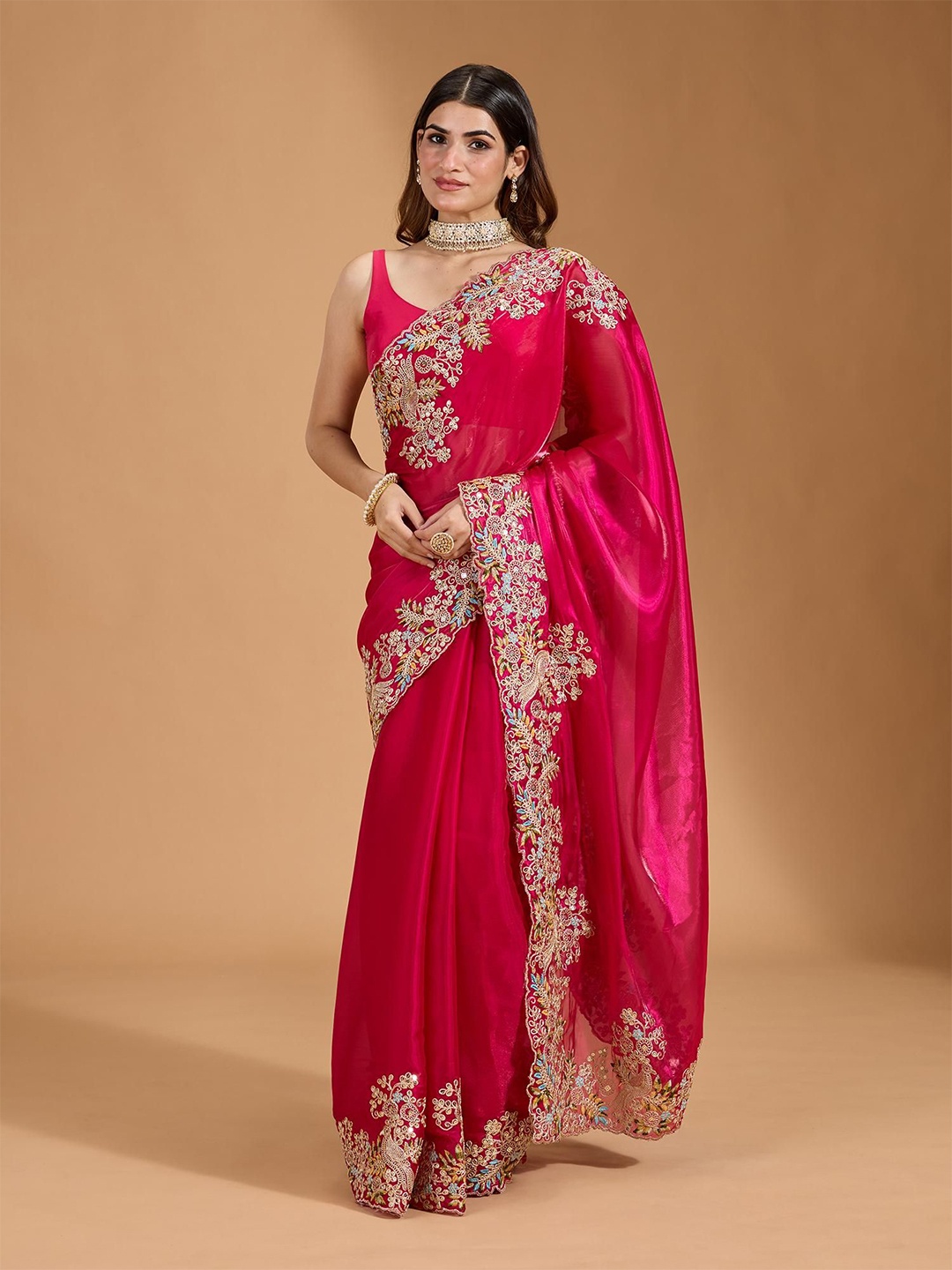 

Moda Rapido Embroidered Organza Saree, Red