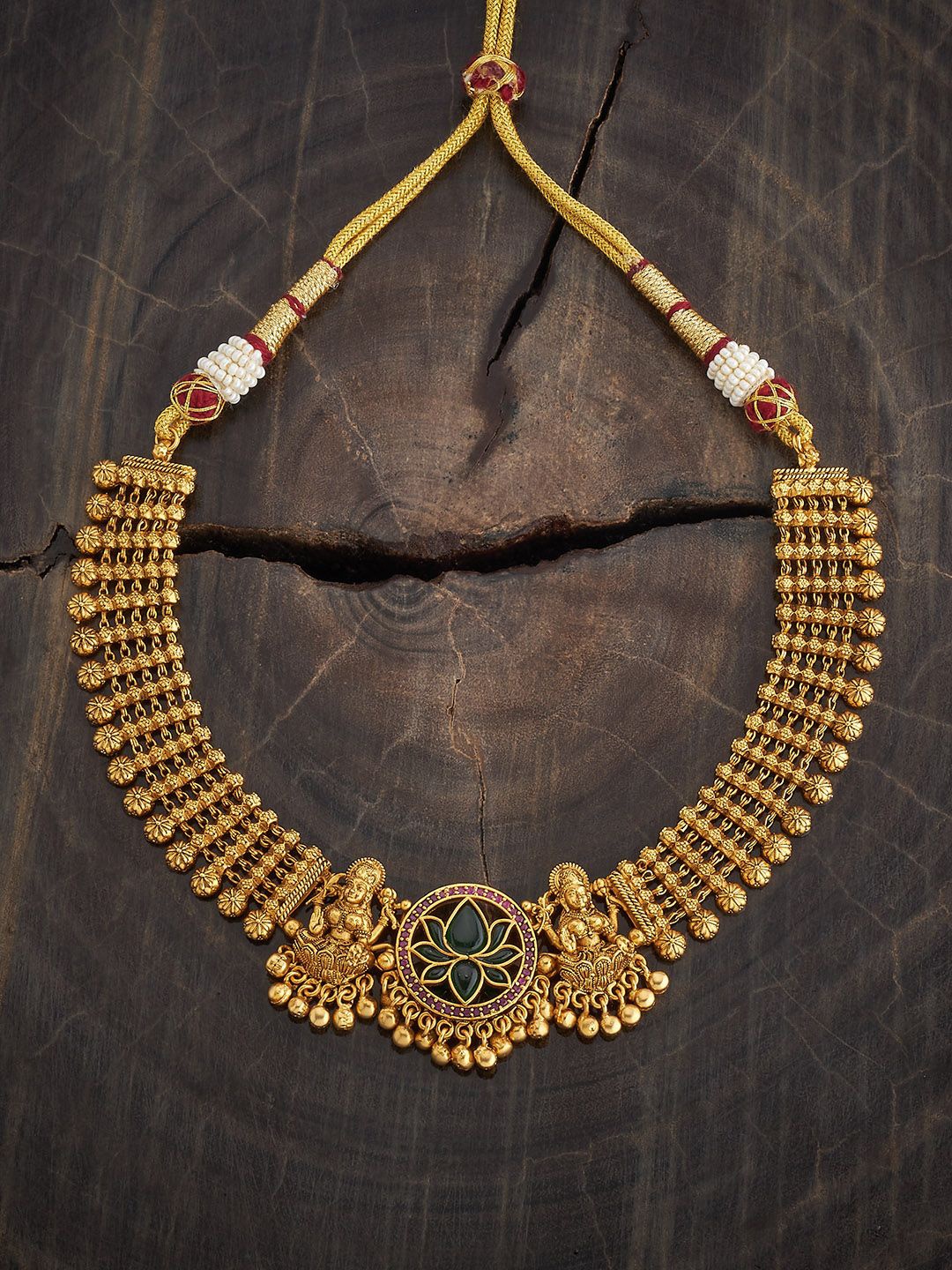 

Kushal's Fashion Jewellery Copper Ruby-Green Gold-Plated Antique Necklace