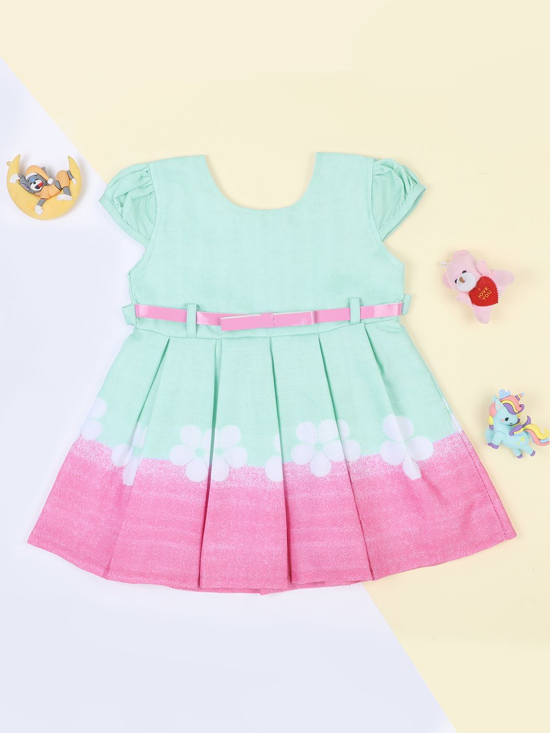 

Macwin Girls Floral Printed Cotton Fit & Flare Dress, Sea green