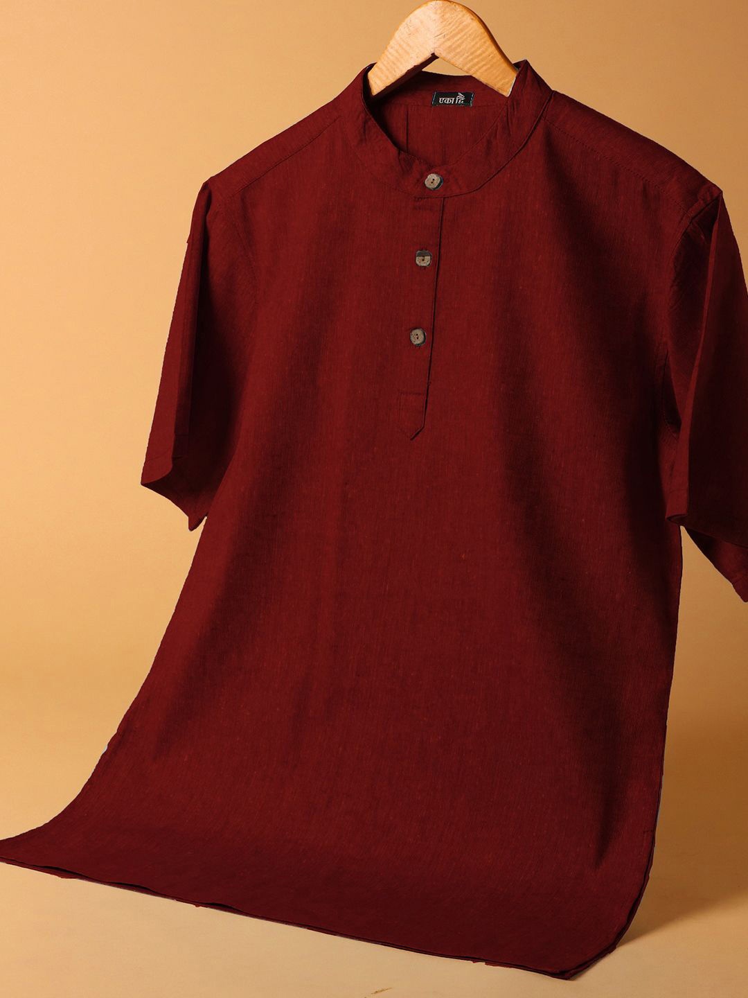 

Eka Dwi Band Collar Pure Cotton Straight Short Kurta, Maroon