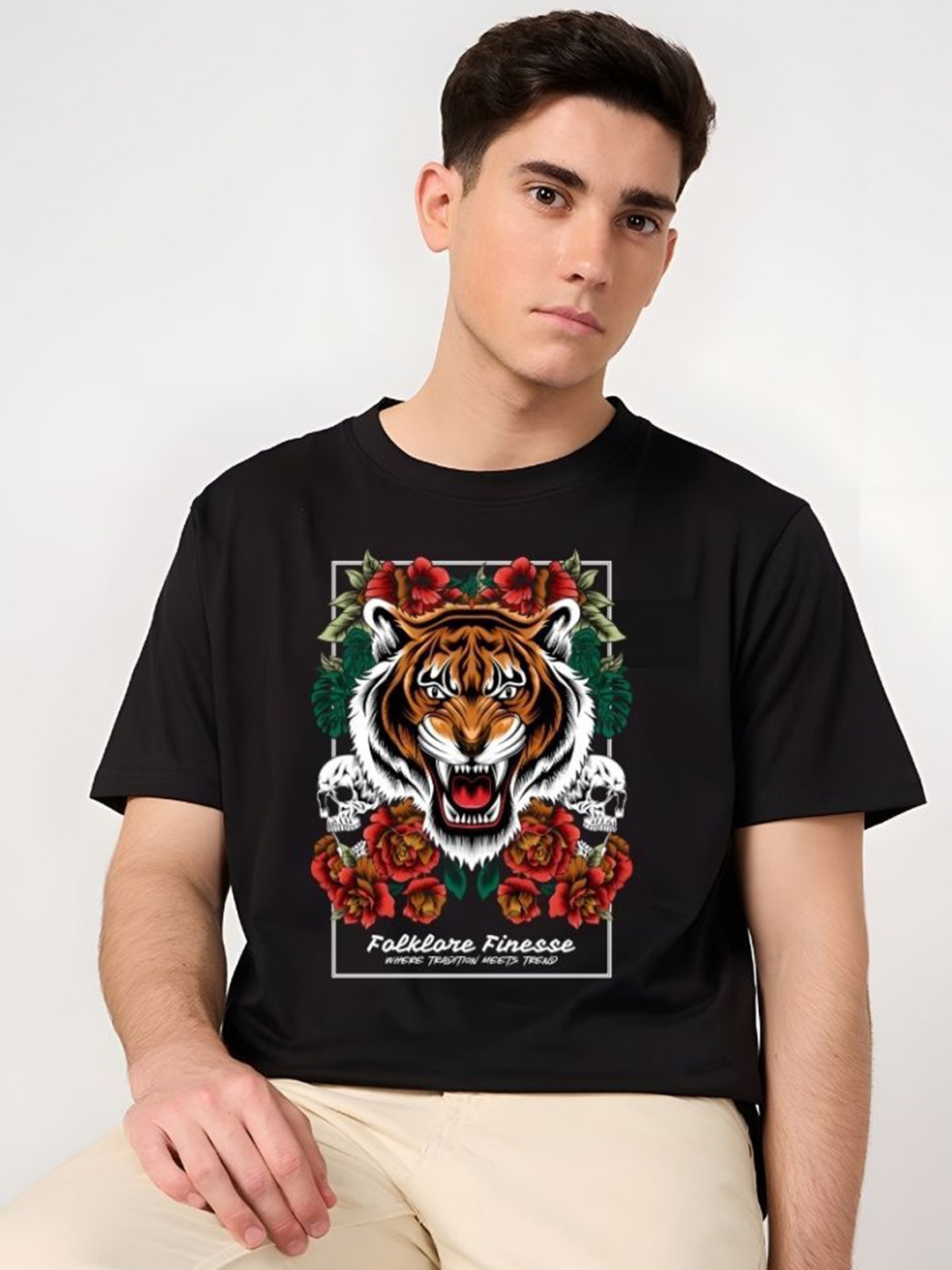 

Moda Rapido Men Graphic Printed Round Neck Cotton T-shirt, Black