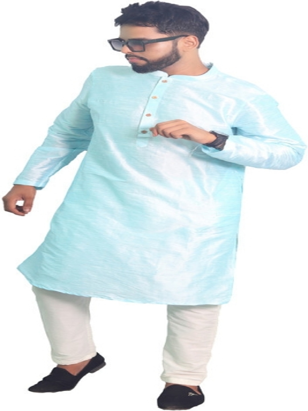 

House of Aqss Mandarin Collar Straight Kurta With Trouser, Blue