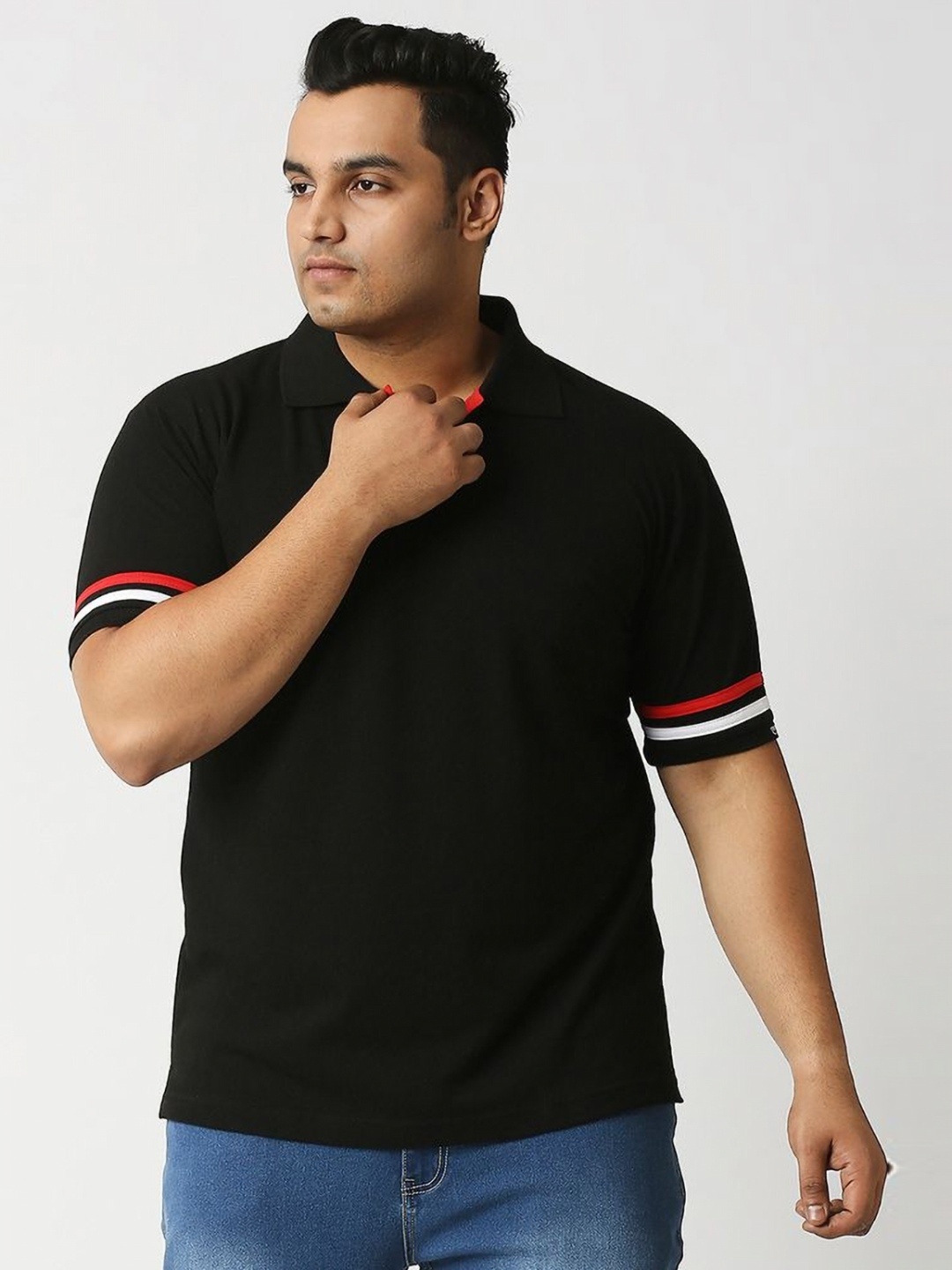 

Wear Your Opinion Men Plus Size Solid Polo Collar Cotton T-shirt, Black