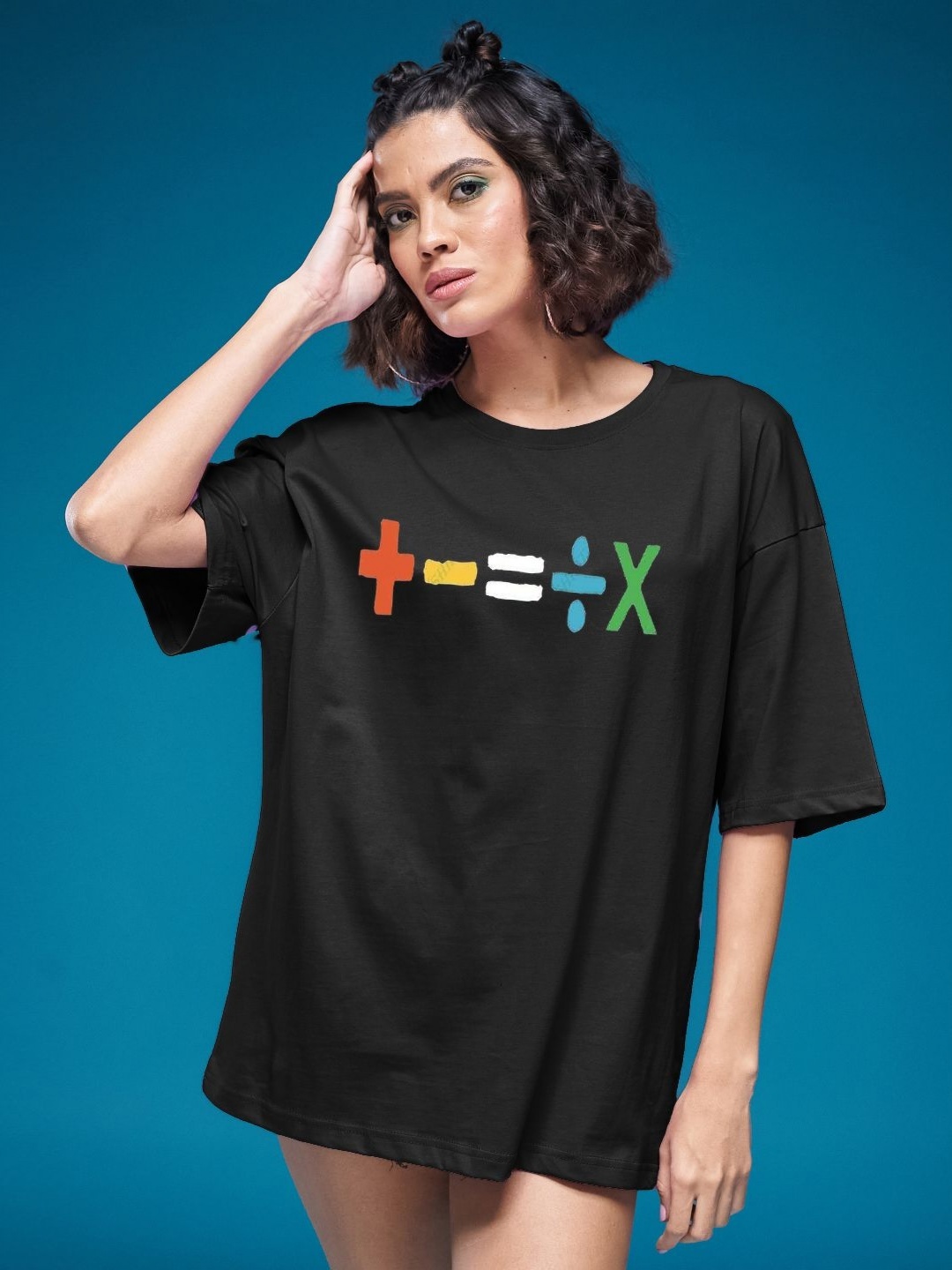 

SMARTEES Women Graphic Printed Round Neck Cotton Oversized T-shirt, Black