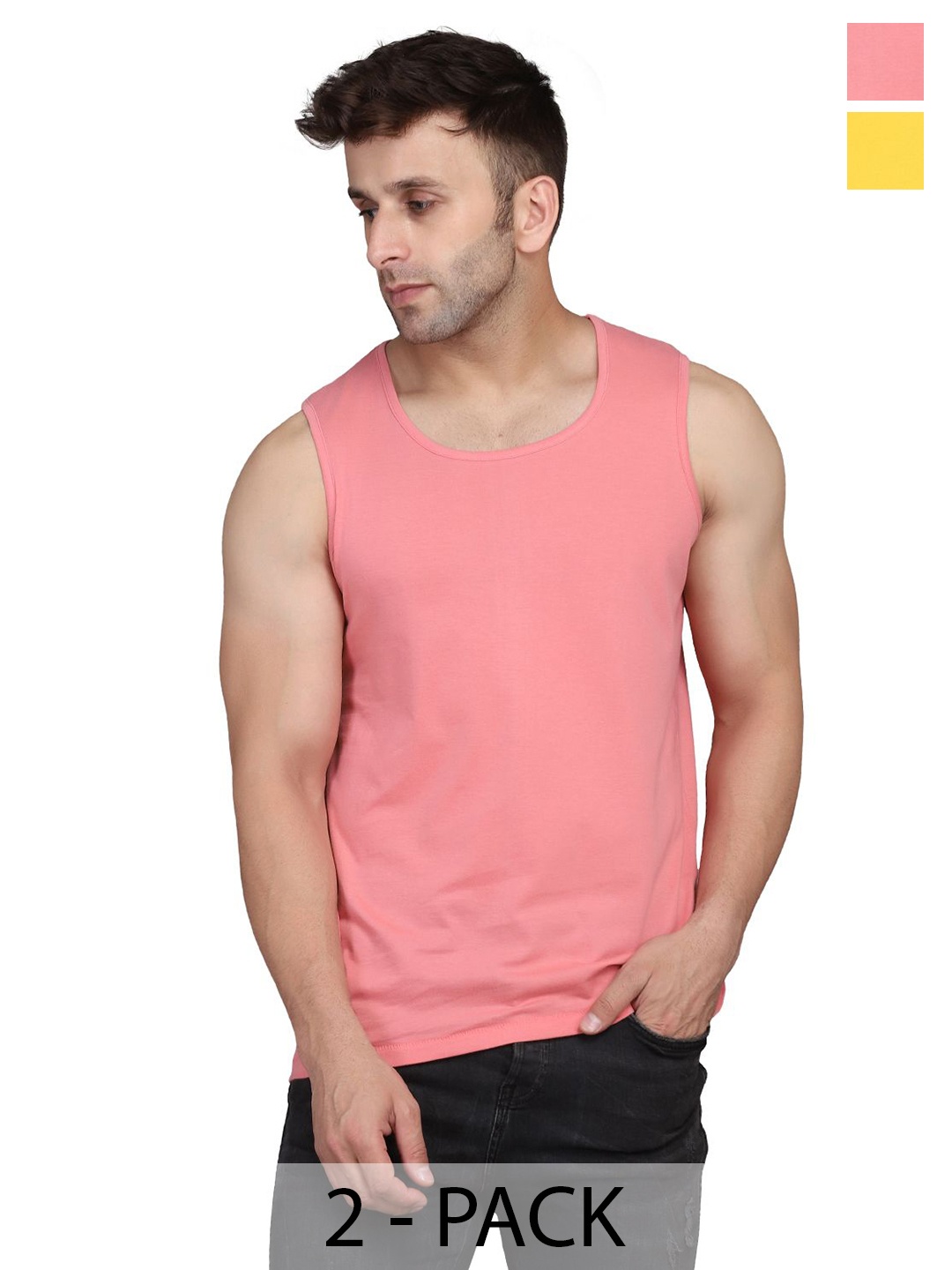 

Woostro Women Pack Of 2 Pure Combed Cotton Gym Vests, Peach