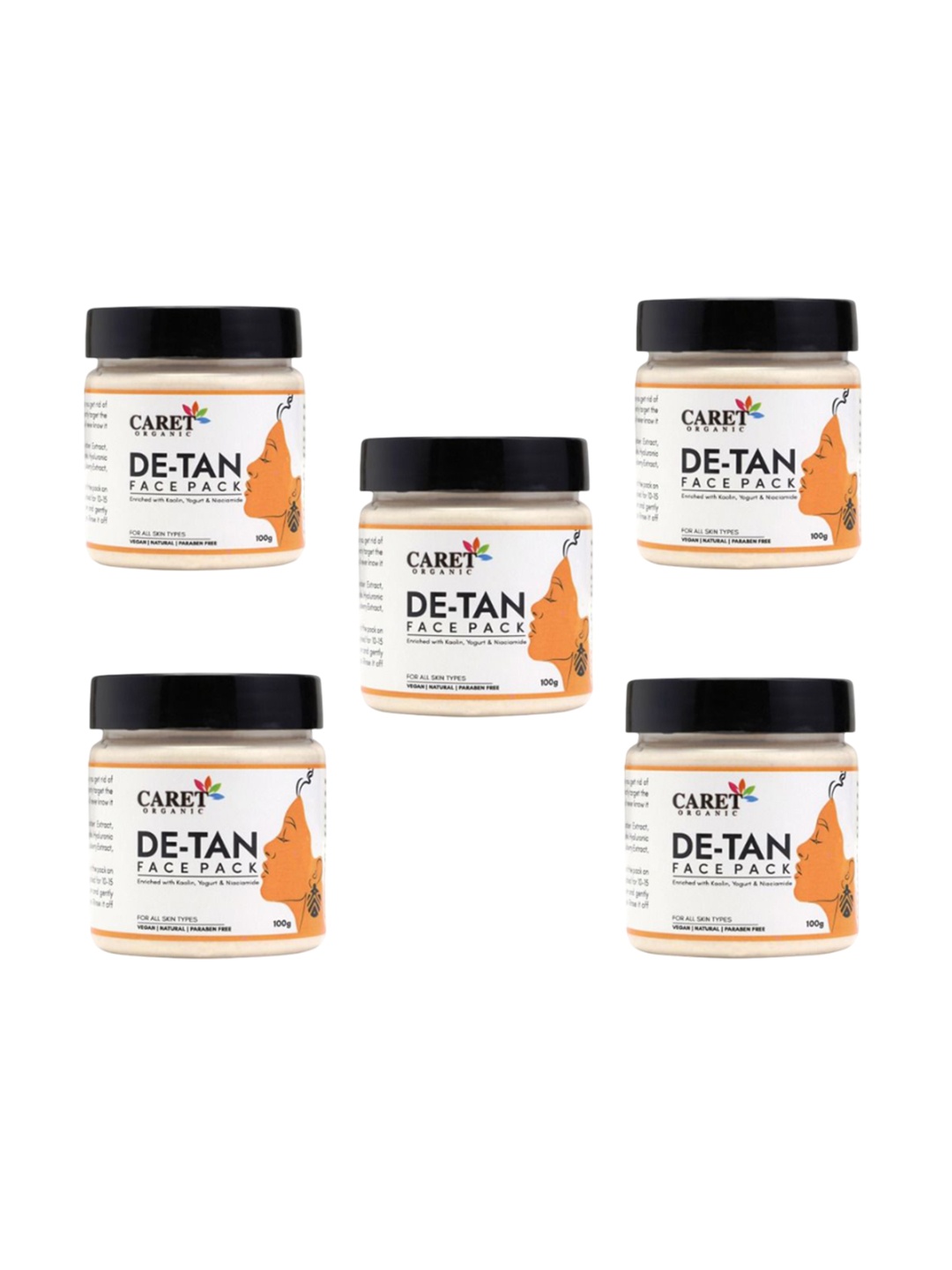 

CARET ORGANIC Set Of 5 De-Tan Face Pack With Niacinamide - 100 g Each, White