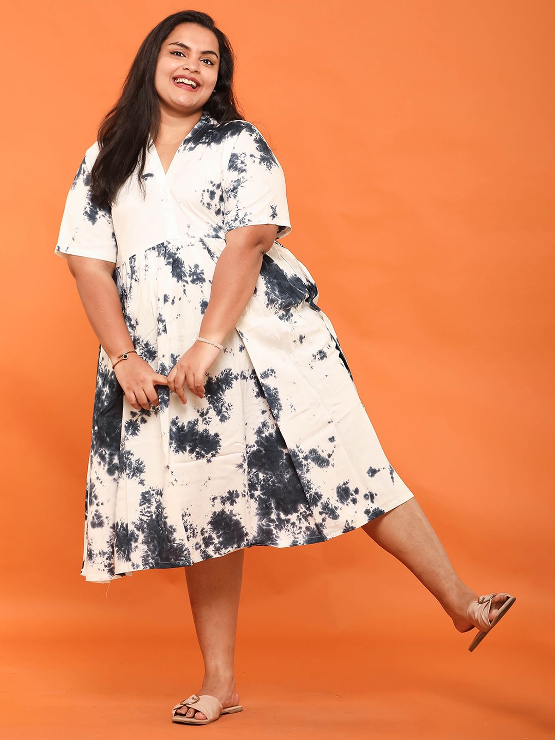 

EASY 2 WEAR Tie & Dye A-Line Midi Dress, White