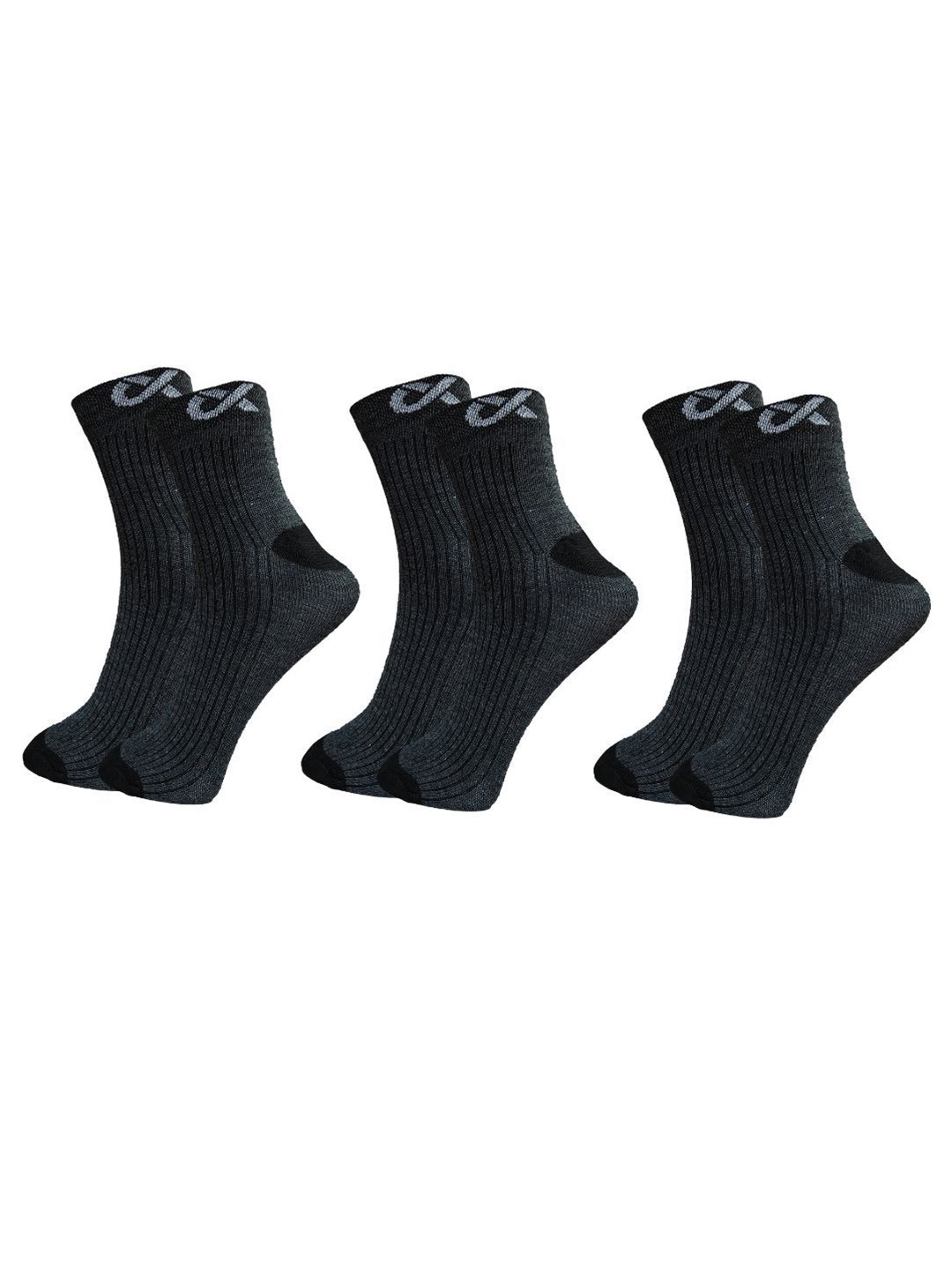 

Xjarvis Unisex Pack Of 3 Ankle-Length Socks, Grey