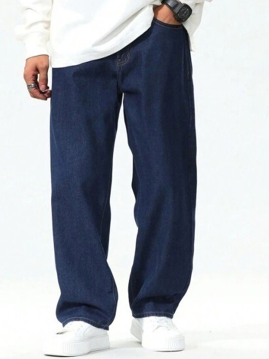 

Rend Men Relaxed Fit Low Distress Stretchable Mid-Rise Jeans, Blue