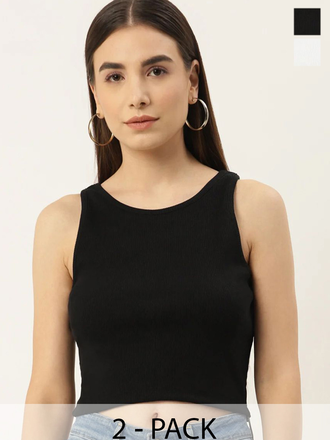 

SRISARAS Women Pack Of 2 Tank Crop Top, Black
