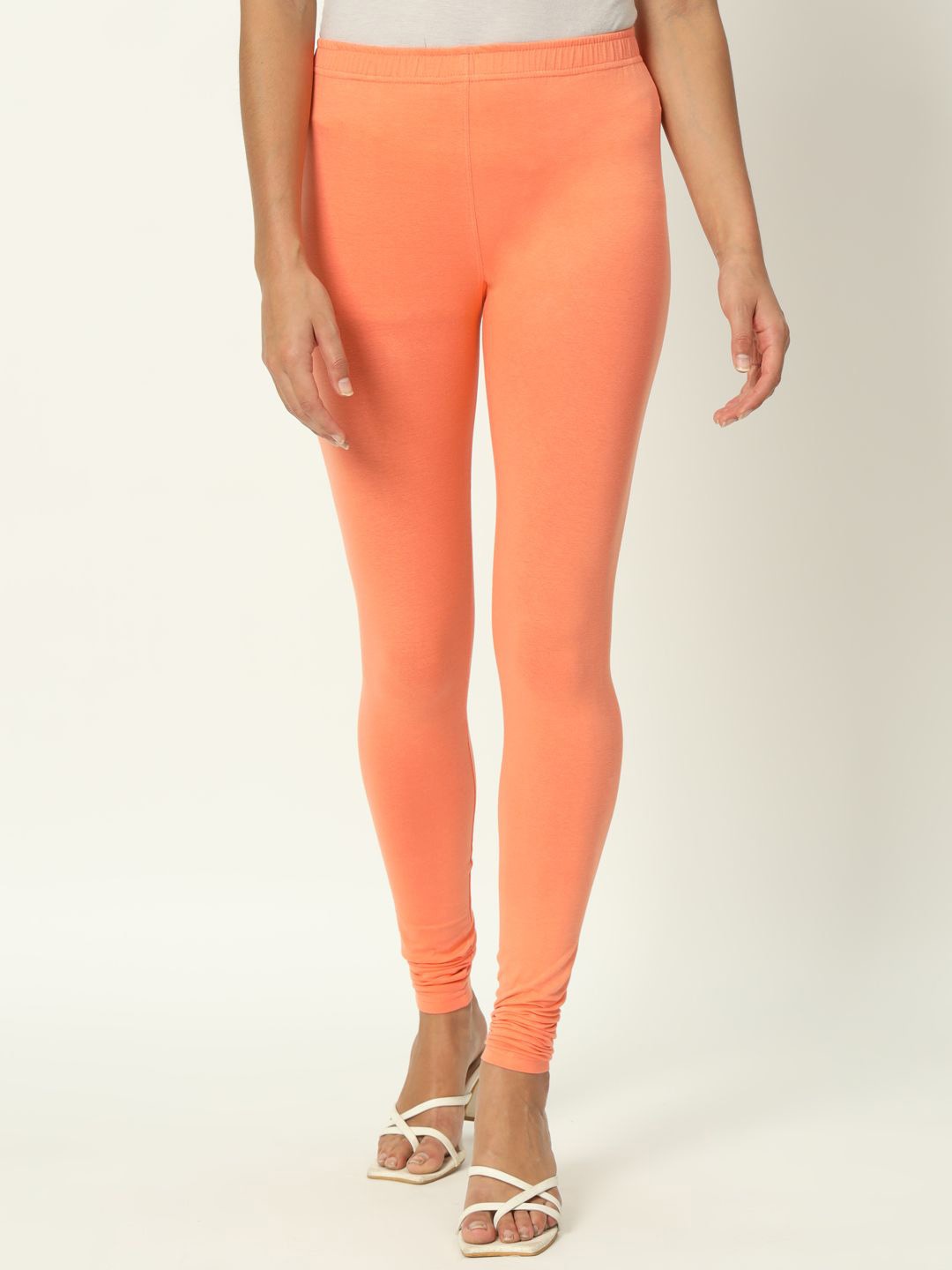 

thread plus Cotton Stretchable Slim Fit Churidar Length Leggings, Peach