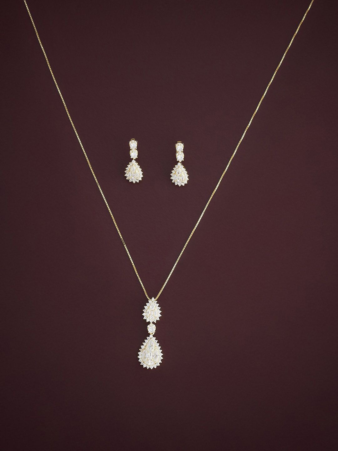

ushal's Fashion Jewellery Sterling Silver Gold-Plated CZ Studded Jewellery Set