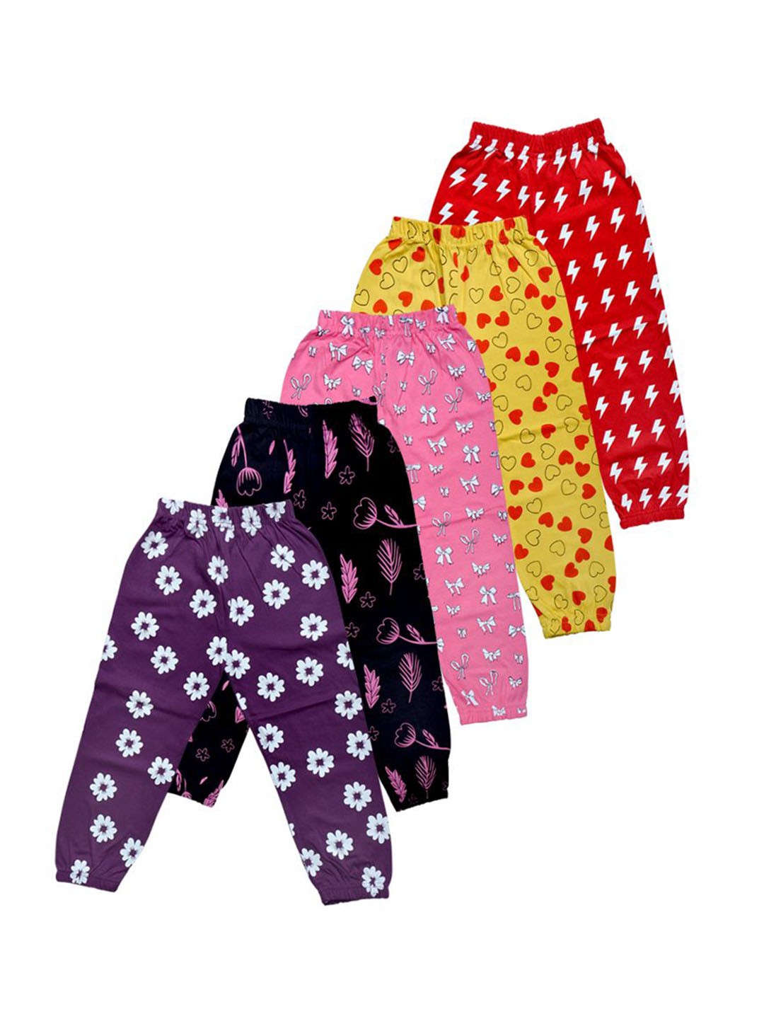 

FAZZA Girls Pack Of 5 Printed Cotton Mid-Rise Joggers, Yellow