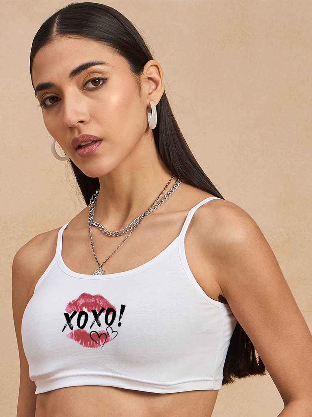 

COLOR CAPITAL Printed Cotton Bralette Crop Top, White