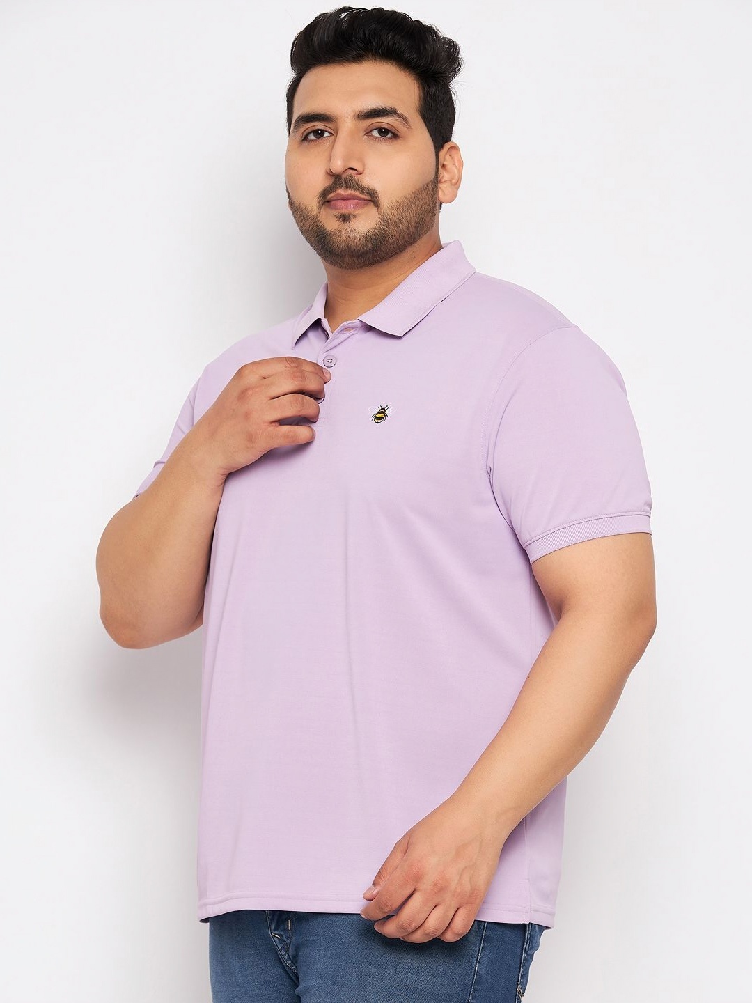 

AUXAMIS Men Plus Size Solid Polo Collar Cotton T-shirt, Lavender