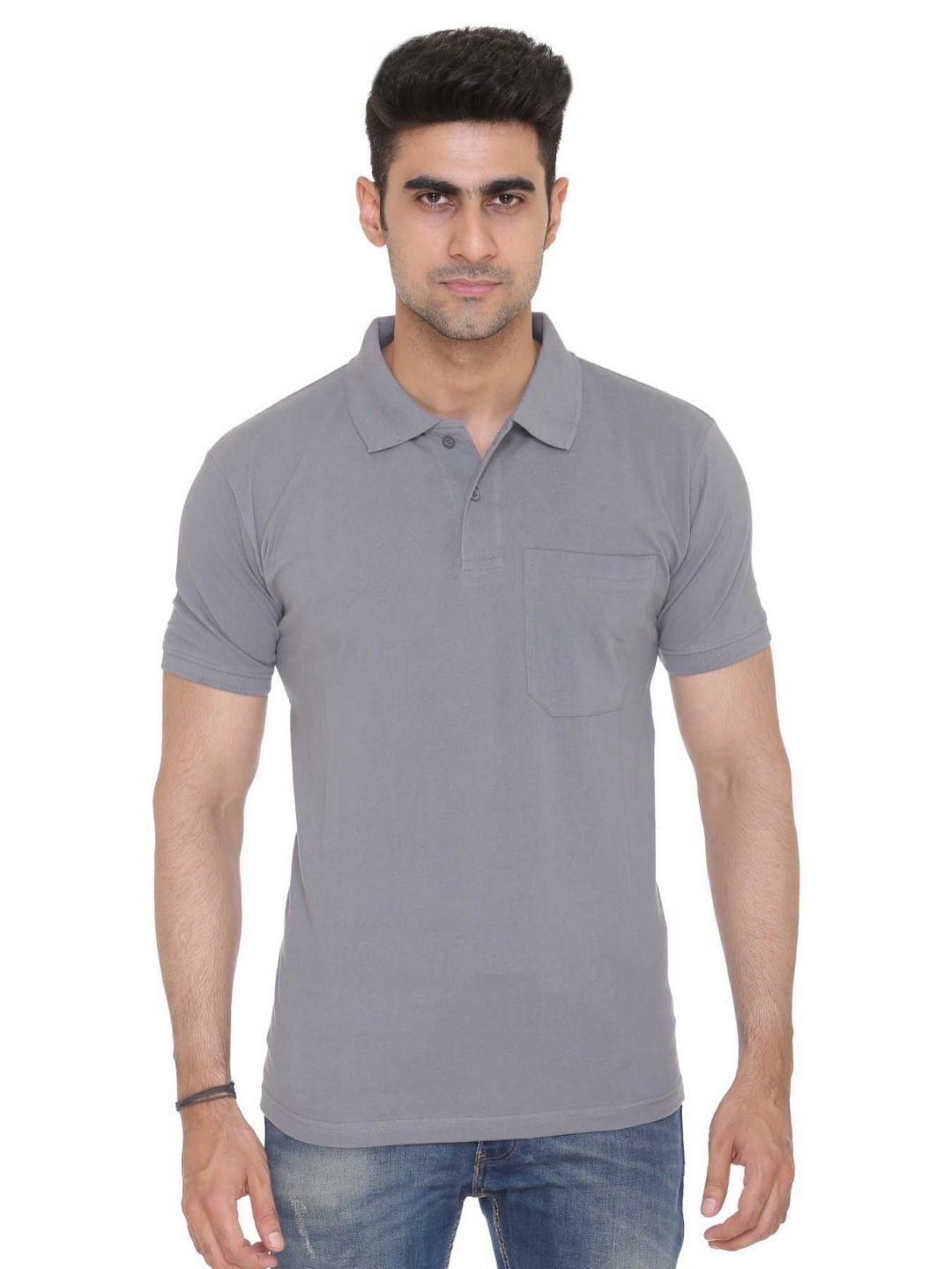 

Colors and Blends Men Solid Polo Collar Cotton T-shirt, Grey