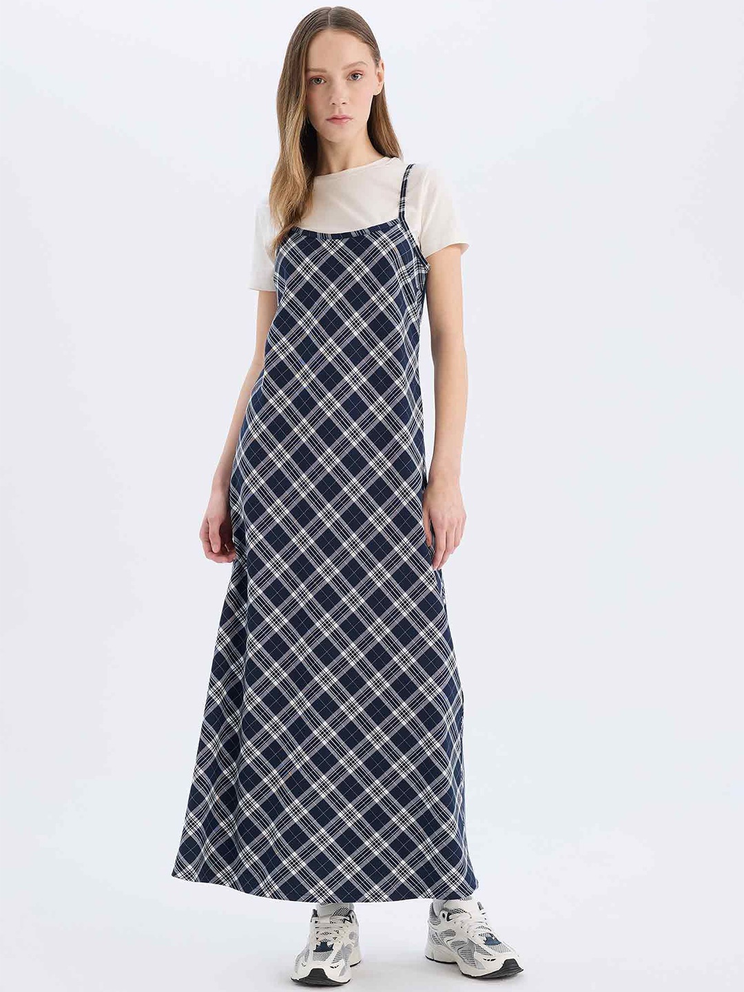 

DeFacto Checked A-Line Maxi Dress, Na