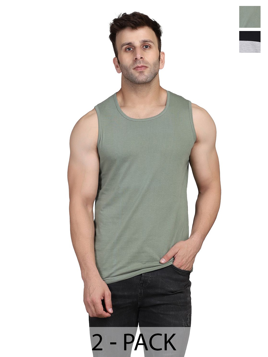 

Woostro Pack of 2 Assorted Cotton Innervest, Green