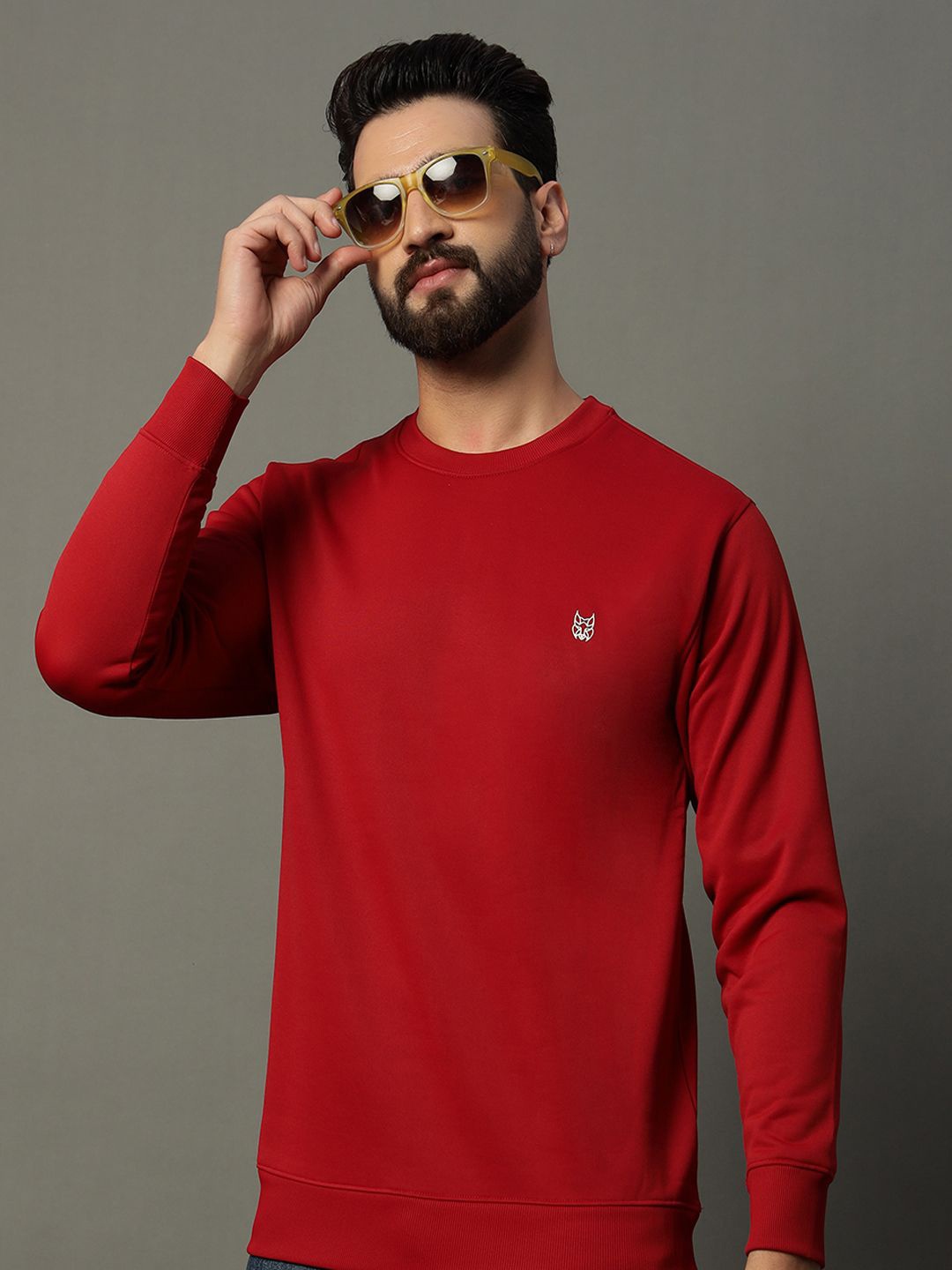 

STELVIN Men Round Neck Pullover Cotton Sweatshirt, Red