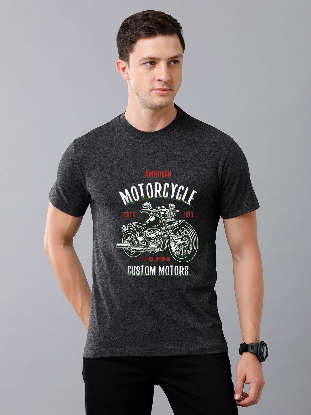 

Moda Rapido Men Graphic Printed Round Neck Cotton T-shirt, Charcoal