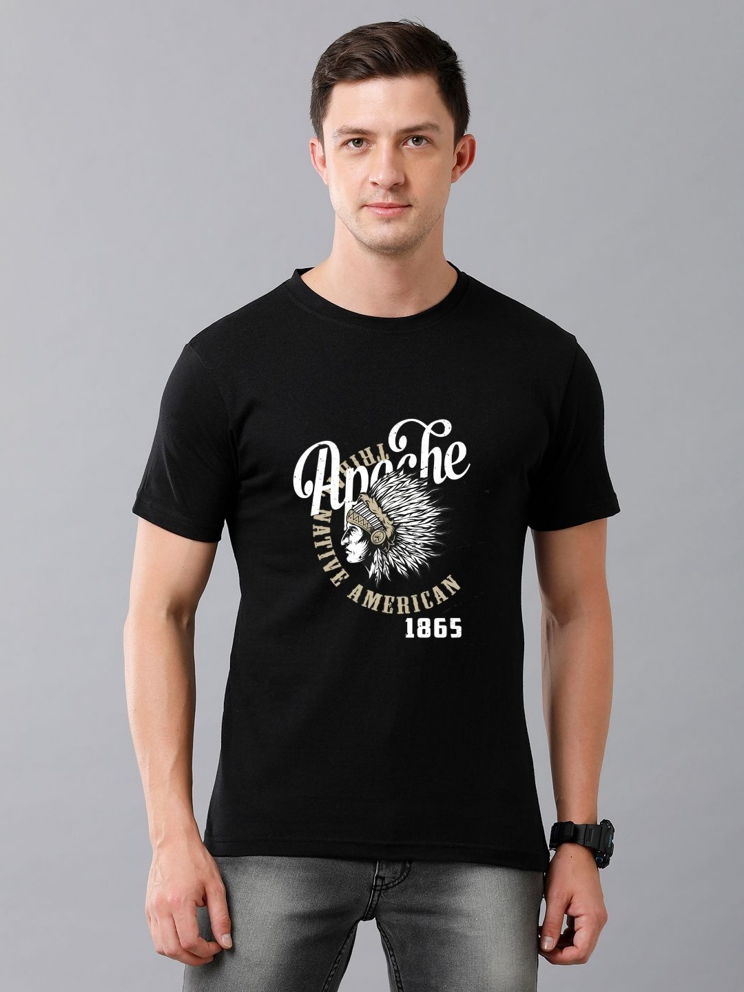

Moda Rapido Men Graphic Printed Round Neck Cotton T-shirt, Black