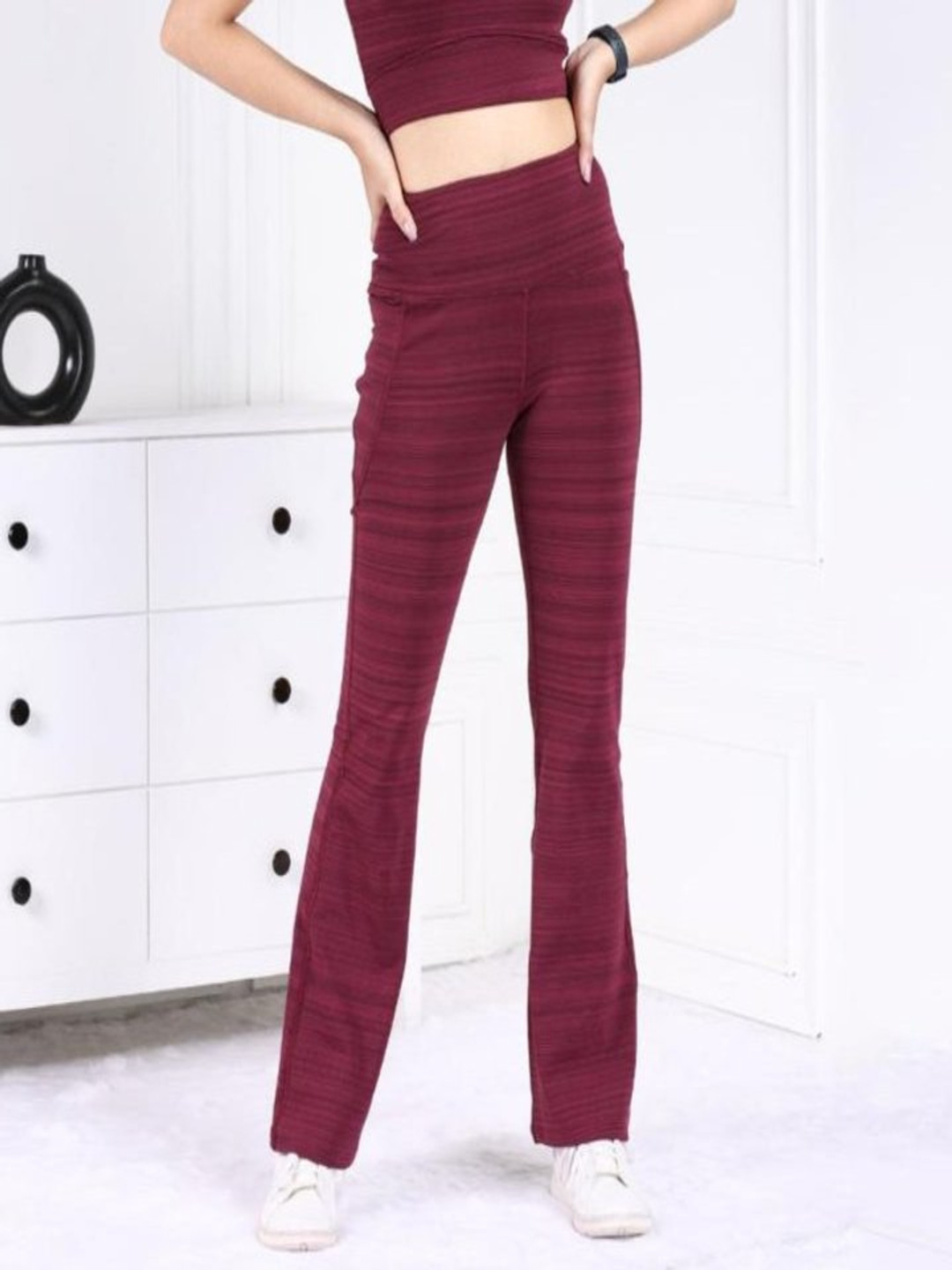 

Mlada Women Original Flared Low-Rise Lint Free Trousers, Maroon