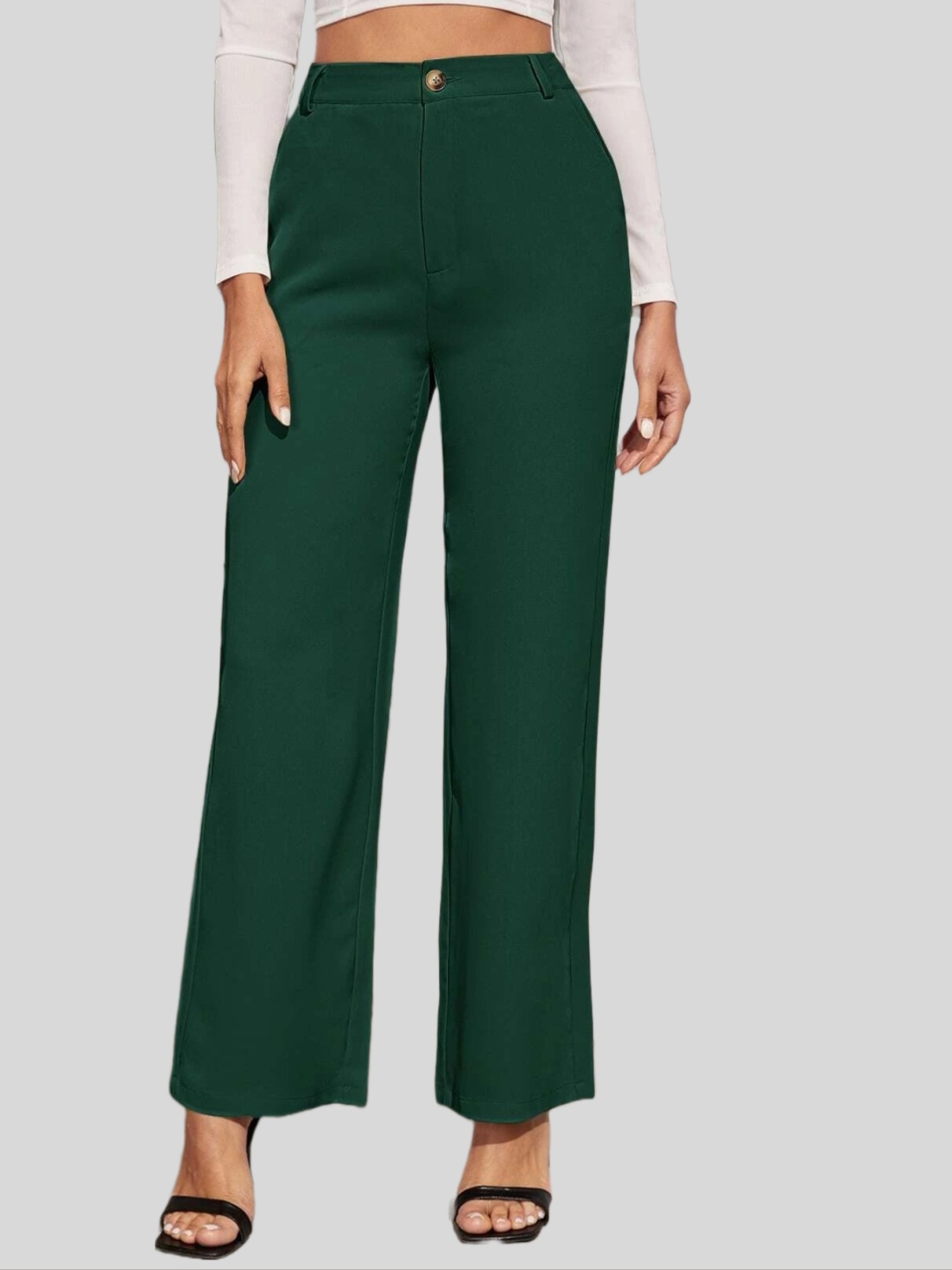 

FNOCKS Women Relaxed Flared High-Rise Trousers, Green