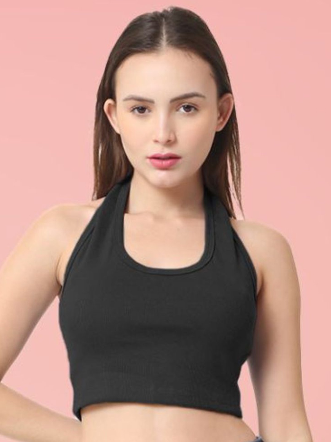 

Sizi Halter Neck Tank Crop Top, Black