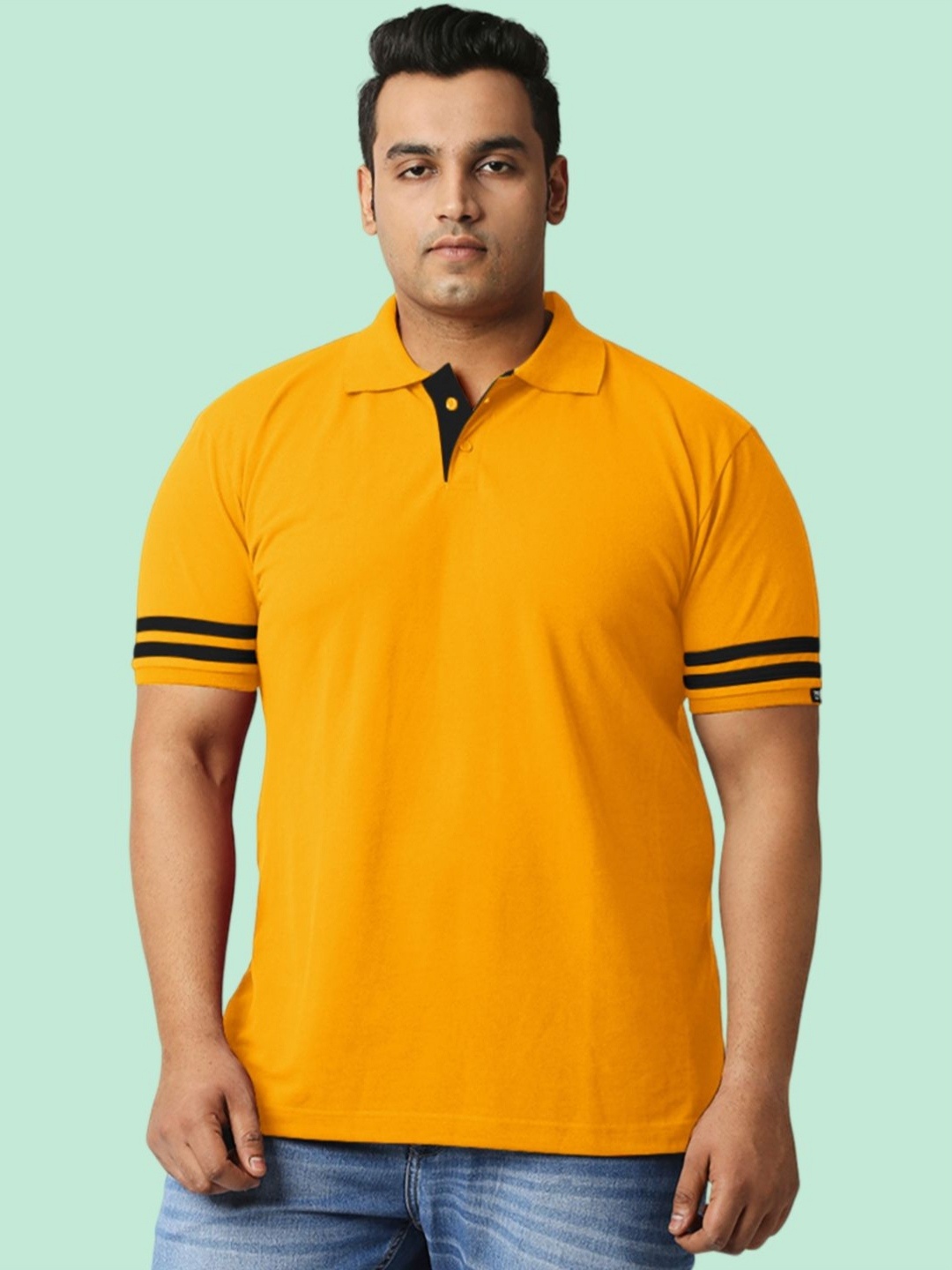 

Wear Your Opinion Men Plus Size Solid Polo Collar Cotton T-shirt, Mustard