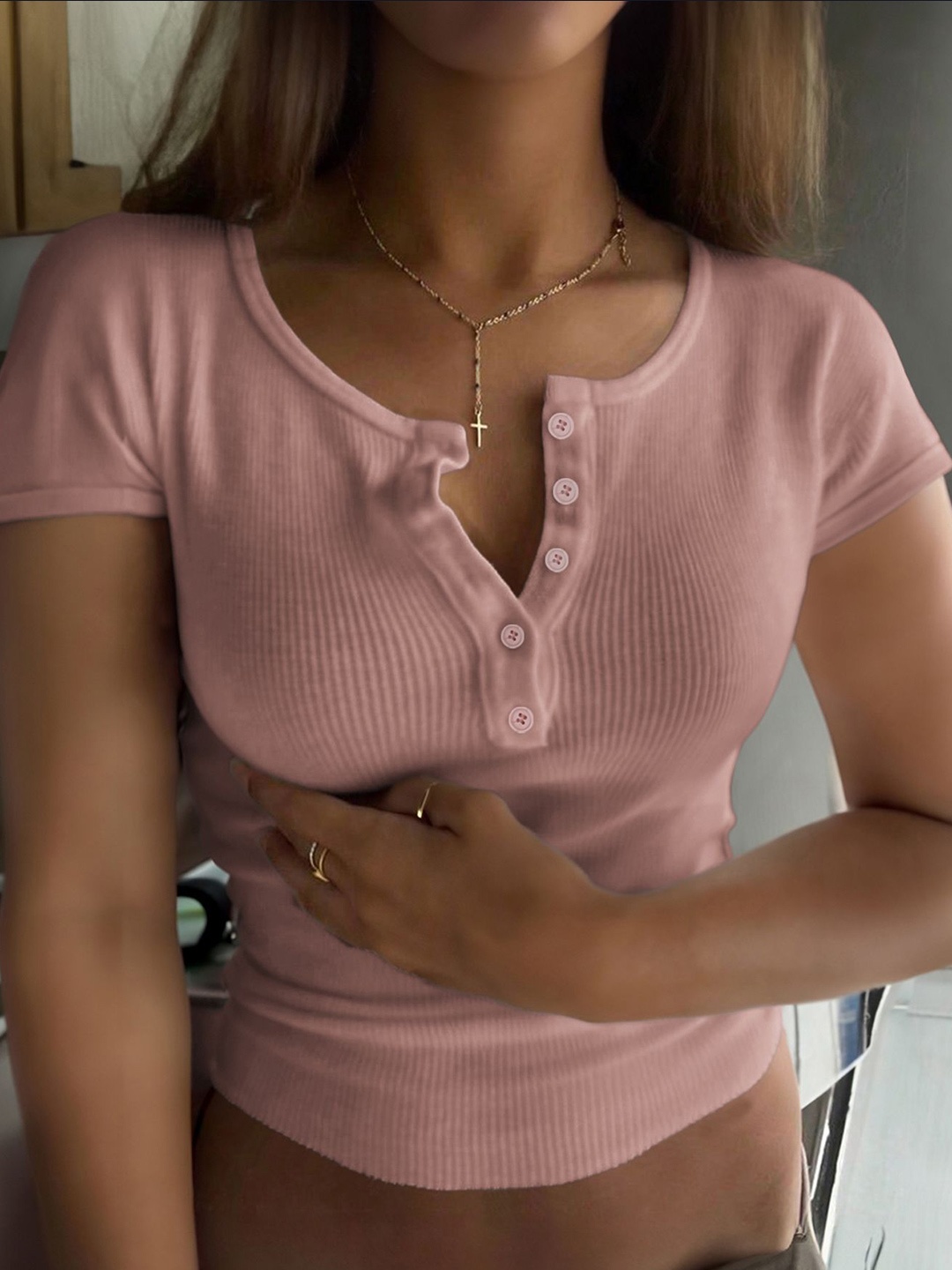 

StyleCast x Revolte Ribbed Round Neck Fitted Crop Top, Pink
