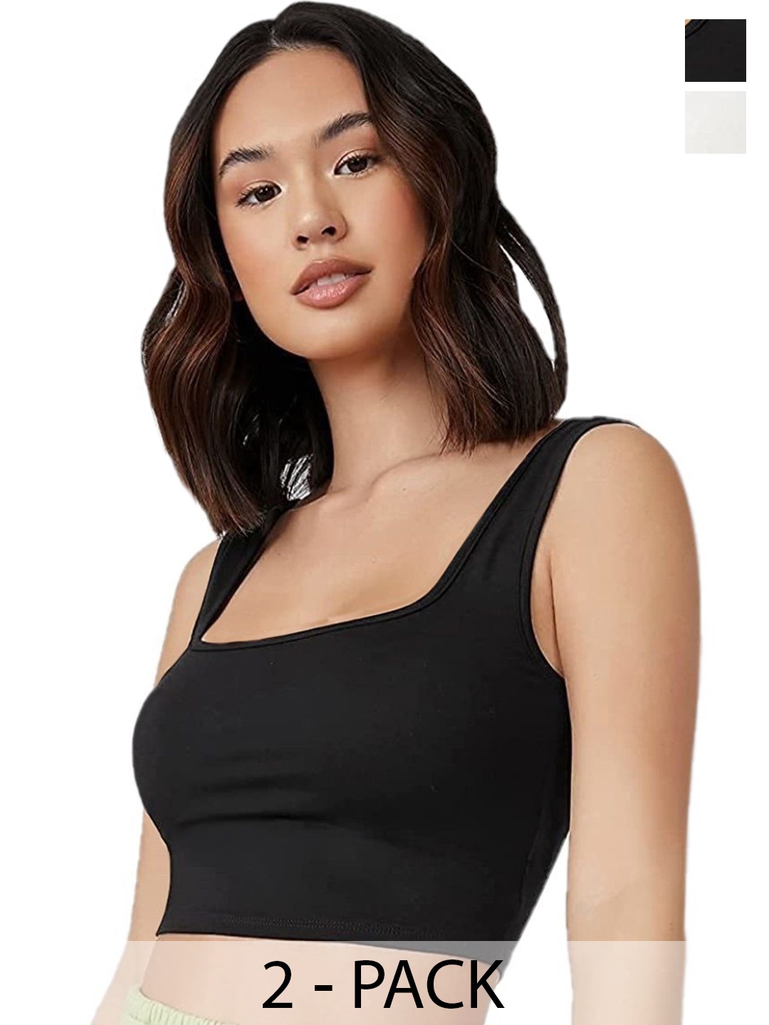 

SRISARAS Pack Of 2 Women Tank Crop Top, Black