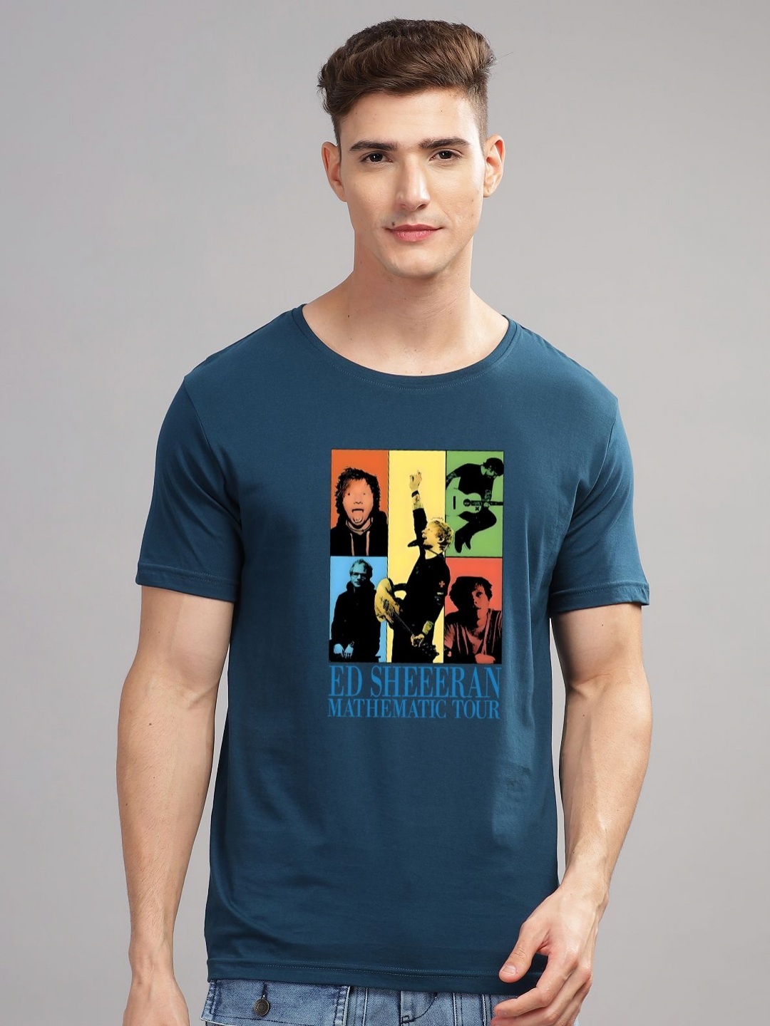 

ADRO Men Graphic Printed Round Neck Cotton T-shirt, Teal