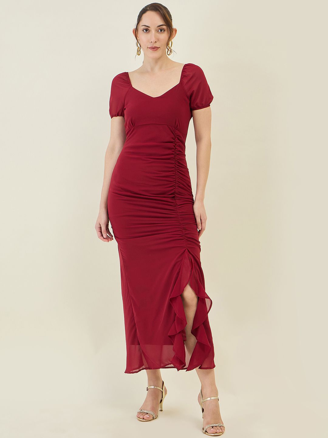 

aayu Ruffled Georgette Maxi Dress, Maroon