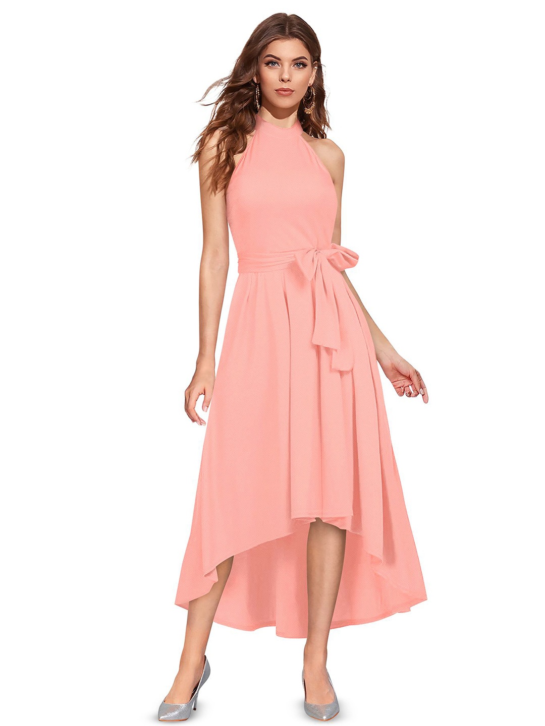

SHOPONBIT Fit & Flare Midi Dress, Peach