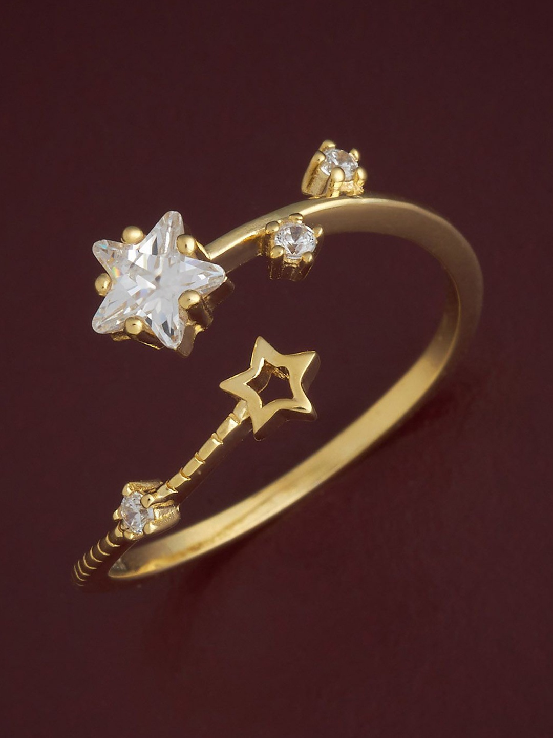 

Kushal's Fashion Jewellery Sterling Silver Gold-Plated CZ Studded Temple Finger Ring