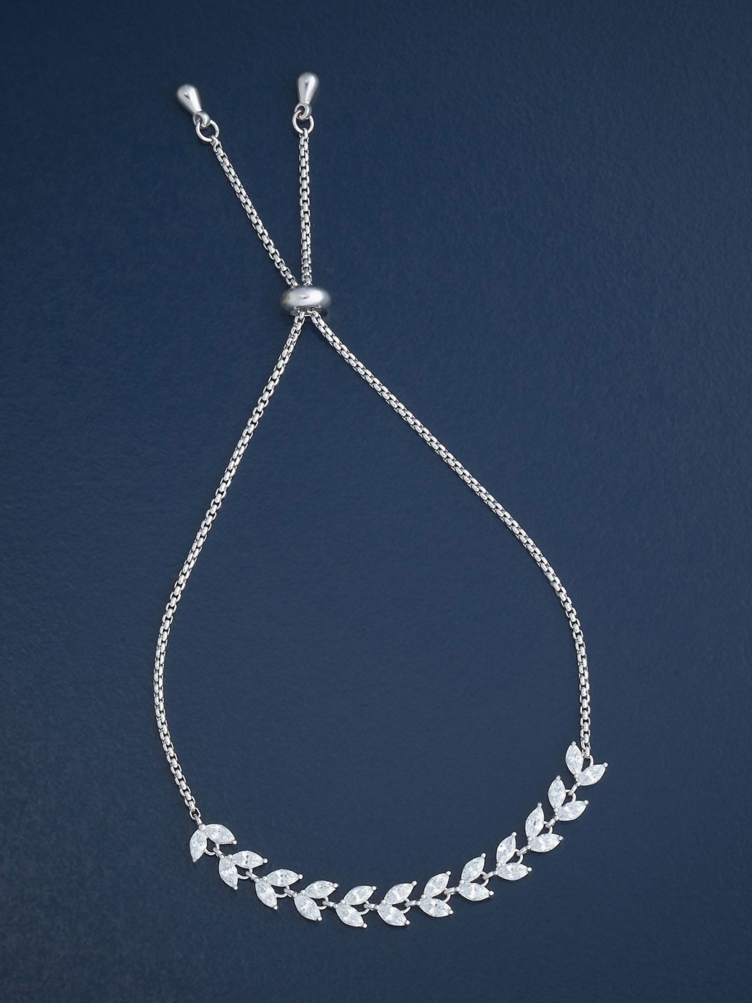 

Kushal's Fashion Jewellery 92.5 Sterling Silver Rhodium-Plated CZ Studded Link Bracelet