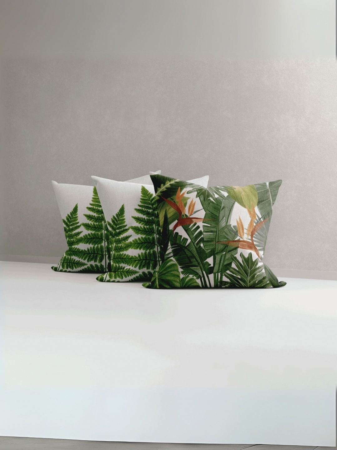 

LUSHLYF White & Green 3 Pieces Floral Velvet Square Cushion Covers