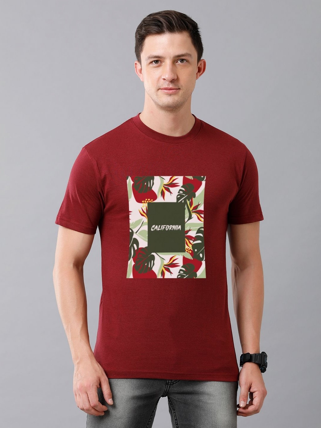 

Moda Rapido Men Graphic Printed Round Neck Cotton T-shirt, Maroon