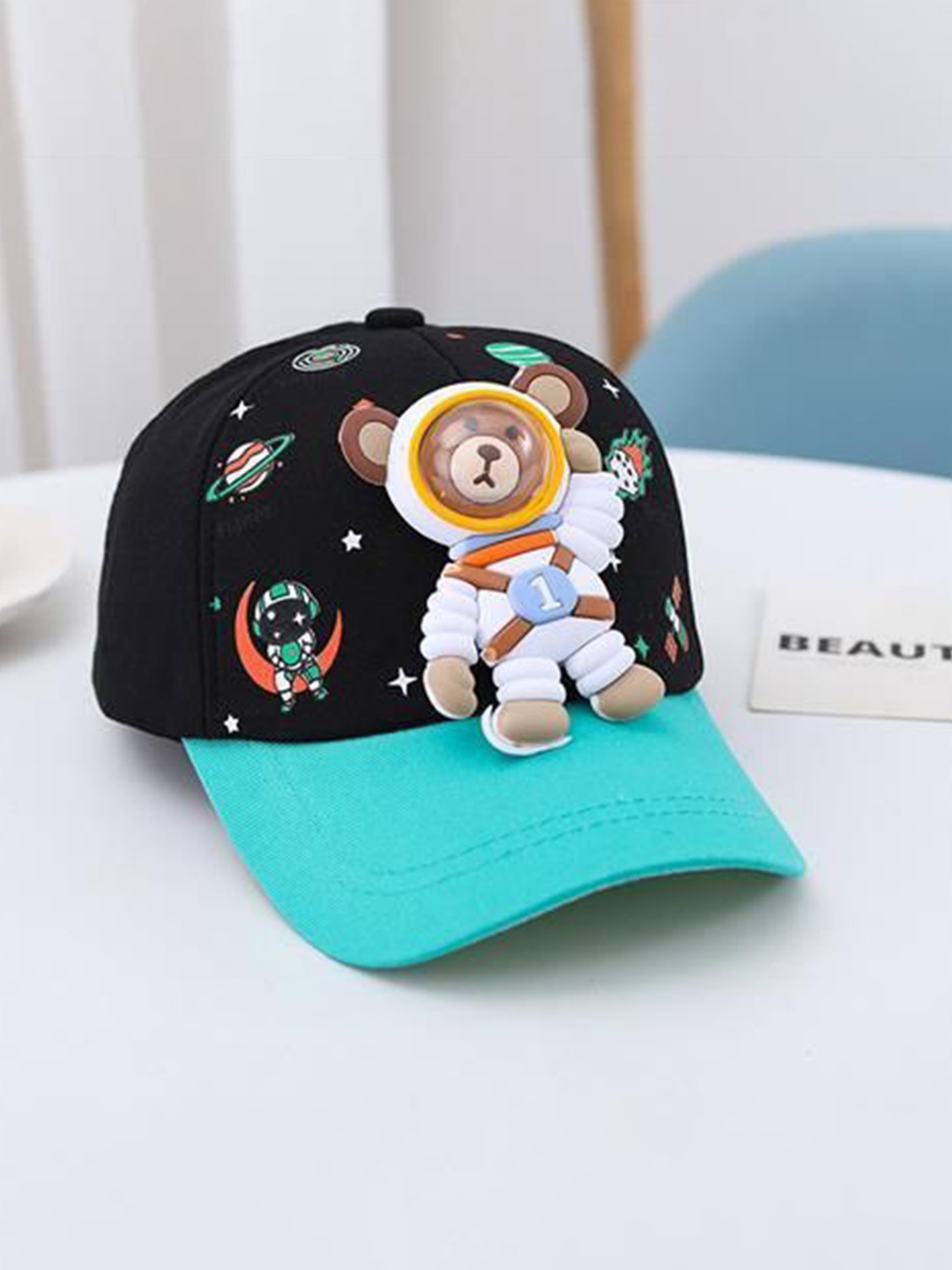 

Babymoon Kids Cotton Summer Astronaut Printed Cotton Baseball Cap, Black