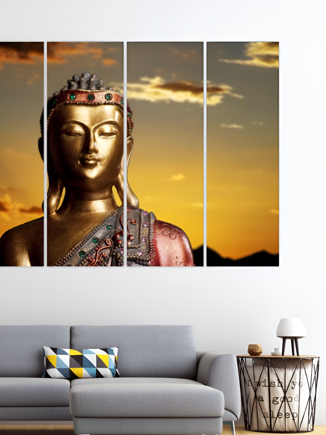 

Inephos Gold-Toned & Orange 4 Piece Canvas Religious Wall Paintings
