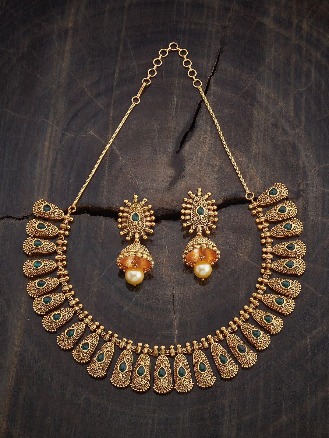 

Kushal's Fashion Jewellery Gold-Plated Stone-Studded & Beaded Antique Jewellery Set