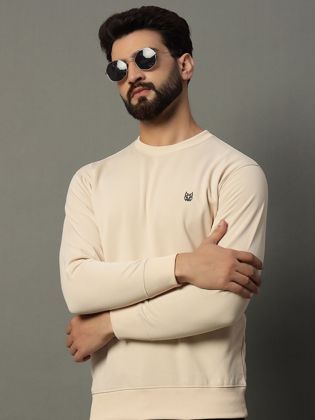 

STELVIN Men Round Neck Sweatshirt, Beige